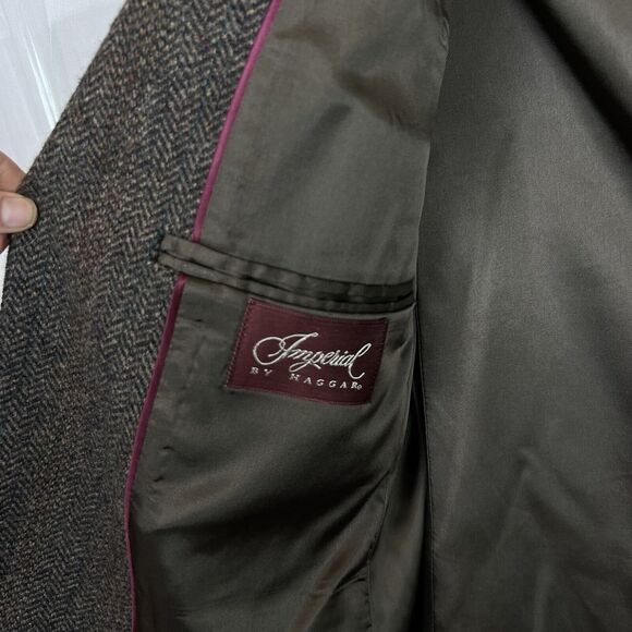 Haggar Imperial 100% wool Tweed Size 40s Blazer Menswear Two Button herringbone - Picture 8 of 13